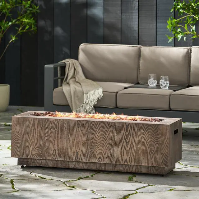 Alt view image 4 of 7 - 48" Outdoor 50,000 BTU Rectangular Iron Propane Fire Pit, Brown Wood Pattern (Tank Cover not Included)