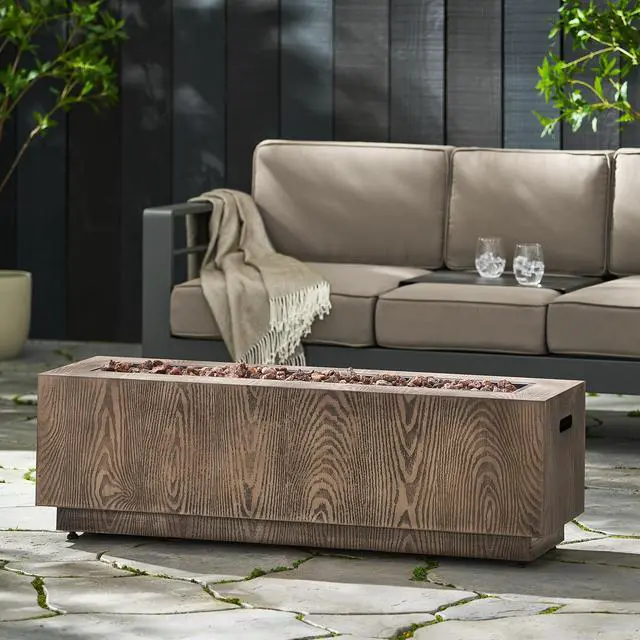 Alt view image 5 of 7 - 48" Outdoor 50,000 BTU Rectangular Iron Propane Fire Pit, Brown Wood Pattern (Tank Cover not Included)