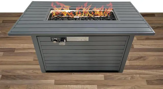Main image of Living Source International 25'' H x 42'' W Steel Outdoor Fire Pit Table with Lid (Gray)