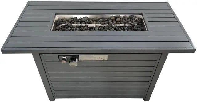 Alt view image 3 of 5 - Living Source International 25'' H x 42'' W Steel Outdoor Fire Pit Table with Lid (Gray)
