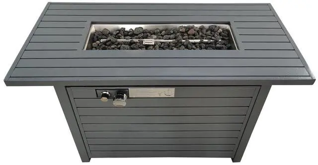 Alt view image 4 of 5 - Living Source International 25'' H x 42'' W Steel Outdoor Fire Pit Table with Lid (Gray)
