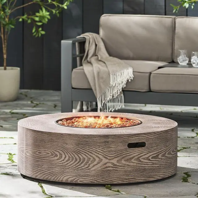 Alt view image 4 of 7 - AIDAN ROUND IRON FIRE PIT - 50,000 BTU TANK OUTSIDE