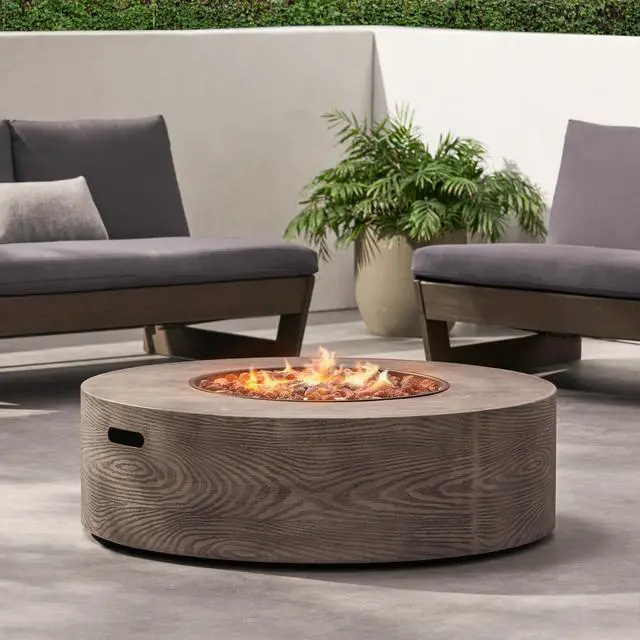 Alt view image 6 of 7 - AIDAN ROUND IRON FIRE PIT - 50,000 BTU TANK OUTSIDE