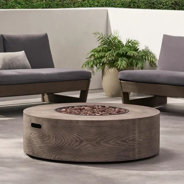 Alt view image 7 of 7 - AIDAN ROUND IRON FIRE PIT - 50,000 BTU TANK OUTSIDE