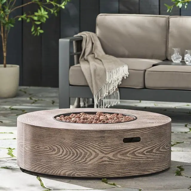 Alt view image 5 of 7 - AIDAN ROUND IRON FIRE PIT - 50,000 BTU TANK OUTSIDE
