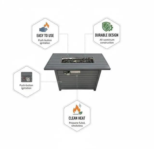 Alt view image 6 of 7 - 25'' H x 42'' W Steel Propane Outdoor Fire Pit Table with Lid