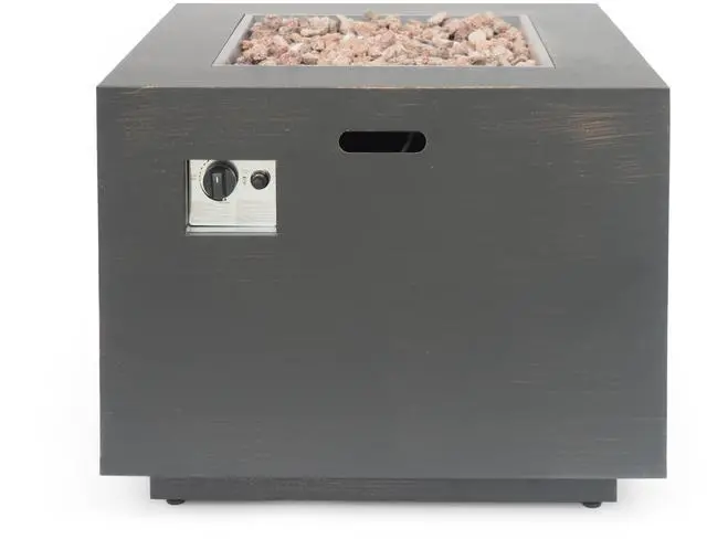 Alt view image 2 of 7 - 33" Outdoor Iron Square Propane Fire Pit, Tank Inside, Brushed Brown - 50,000 BTU
