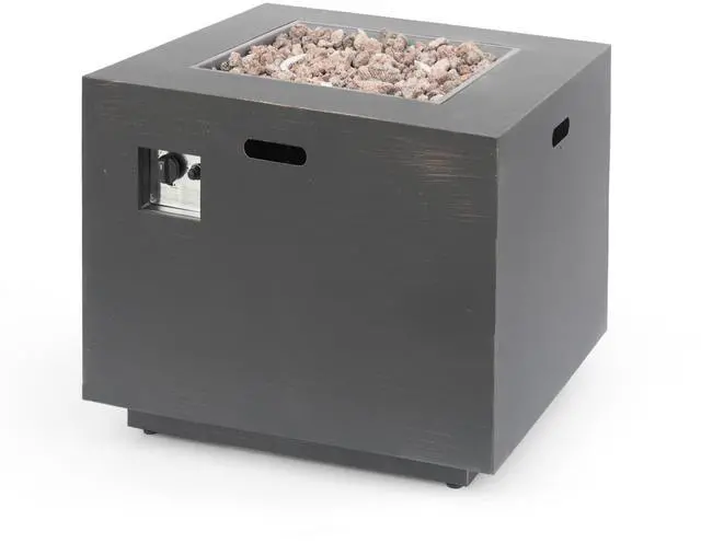 Alt view image 7 of 7 - 33" Outdoor Iron Square Propane Fire Pit, Tank Inside, Brushed Brown - 50,000 BTU