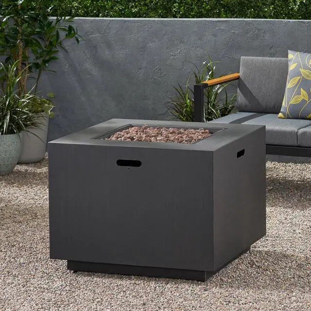 Alt view image 5 of 7 - 33" Outdoor Iron Square Propane Fire Pit, Tank Inside, Brushed Brown - 50,000 BTU