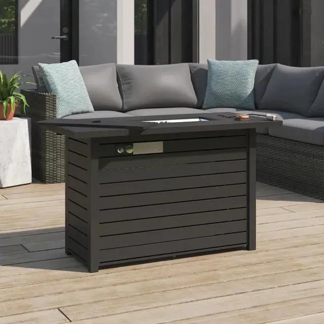 Main image of 25" H x 42" W Steel Outdoor Fire Pit Table with Lid (Black)