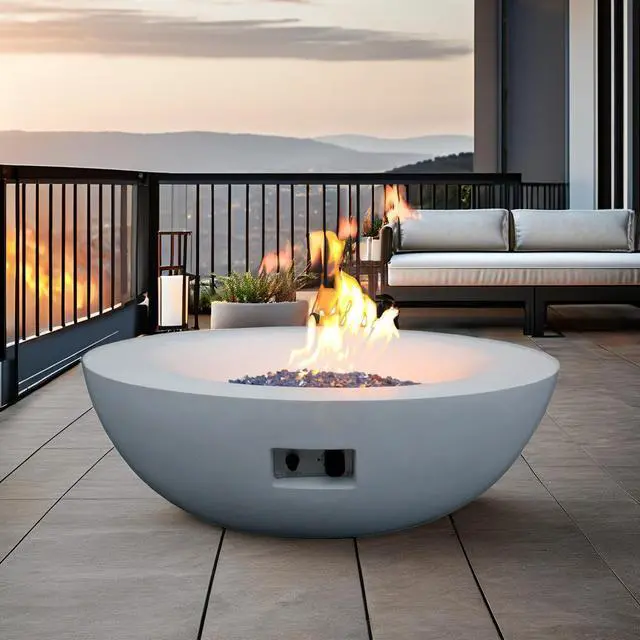 Alt view image 2 of 7 - 42 Inch Outdoor Concrete Propane gas Fire Pit bowl in Antique white color