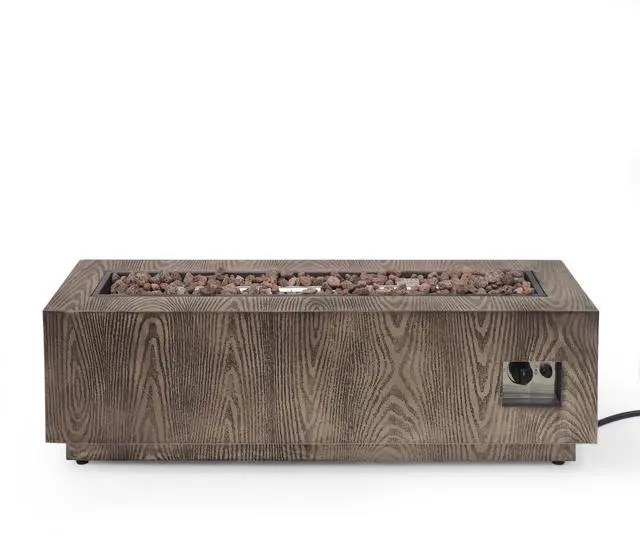 Alt view image 2 of 7 - 48" Outdoor 50,000 BTU Rectangular Iron Propane Fire Pit, Brown Wood Pattern (Tank Cover not Included)