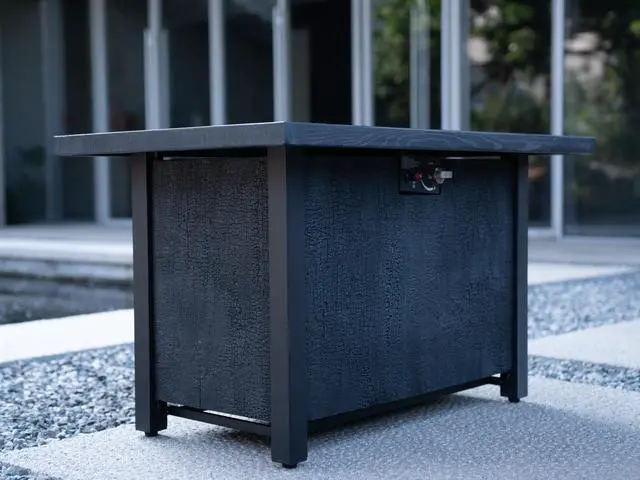 Alt view image 5 of 7 - 44" W x 25" H Outdoor Patio Propane Gas Fire Pit Table - 50,000 BTU High-temperature-resistant carving process for environmentally friendly materials with the effect of charcoal grain