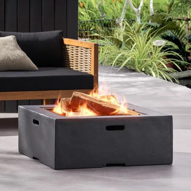 Alt view image 5 of 7 - Outdoor 29" Square MgO Wood- Burning Fire Pit, Dark Gray