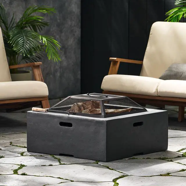 Alt view image 6 of 7 - Outdoor 29" Square MgO Wood- Burning Fire Pit, Dark Gray