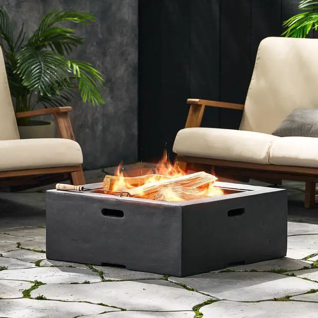Alt view image 7 of 7 - Outdoor 29" Square MgO Wood- Burning Fire Pit, Dark Gray