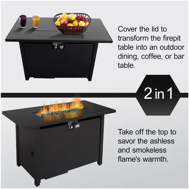 Alt view image 6 of 6 - 25" H x 42" W Steel Outdoor Fire Pit Table with Lid