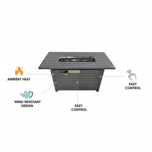 Alt view image 5 of 7 - Outdoor 24" Gas Fire Pit Table with Lid  Durable Steel Construction