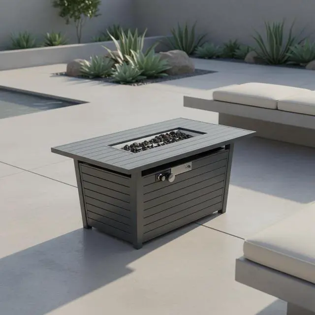 Alt view image 6 of 7 - Outdoor 24" Gas Fire Pit Table with Lid  Durable Steel Construction