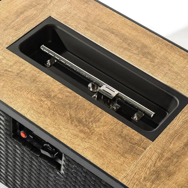 Alt view image 7 of 7 - 32" Propane Gas Fire Pit Table with Propane Tank Cover 2-Pieces, 50000 BTU Rectangular Steel Fire Pit with Beautiful Wicker Base for Outside Garden-Dark Gray