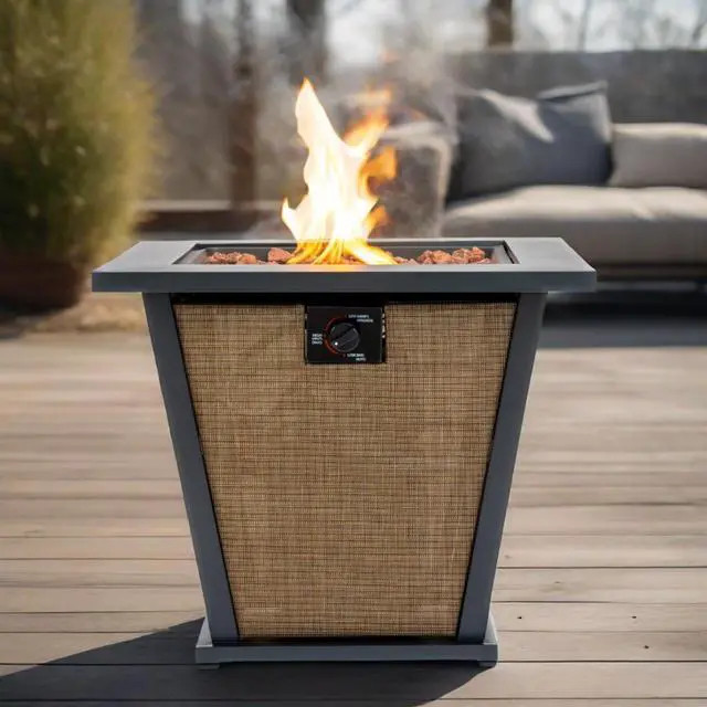 Main image of 28" Propane Gas Fire Pit Table, 50000 BTU Square Steel Fire Pit  for Outside Patio Deck Garden Courtyard -Brown