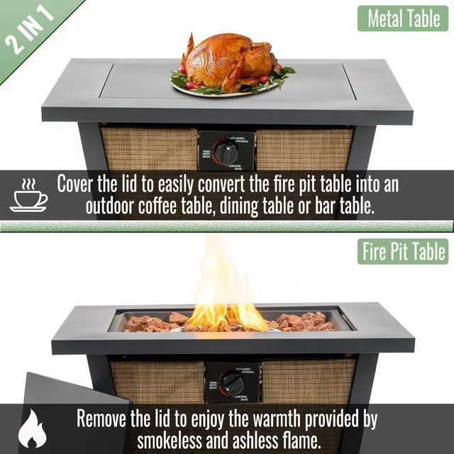 Alt view image 3 of 7 - 28" Propane Gas Fire Pit Table, 50000 BTU Square Steel Fire Pit  for Outside Patio Deck Garden Courtyard -Brown