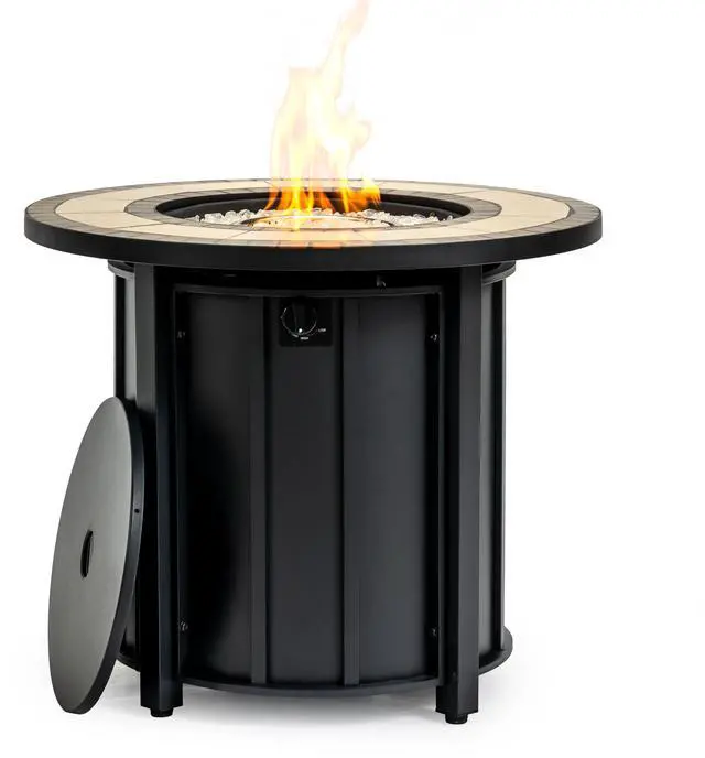 Alt view image 5 of 7 - 30" Propane Gas Fire Pit Table, 50000 BTU Round Steel Fire Pit with Mosaic Ceramic Tabletop for Outside Patio Deck Garden Backyard- Black
