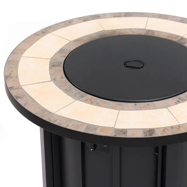 Alt view image 7 of 7 - 30" Propane Gas Fire Pit Table, 50000 BTU Round Steel Fire Pit with Mosaic Ceramic Tabletop for Outside Patio Deck Garden Backyard- Black