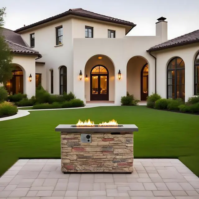 Alt view image 5 of 7 - 42" Propane Gas Fire Pit Table, 50000 BTU  Rectangular Concrete Fire Pit for Outside Patio Deck Garden Backyard - beigie multi