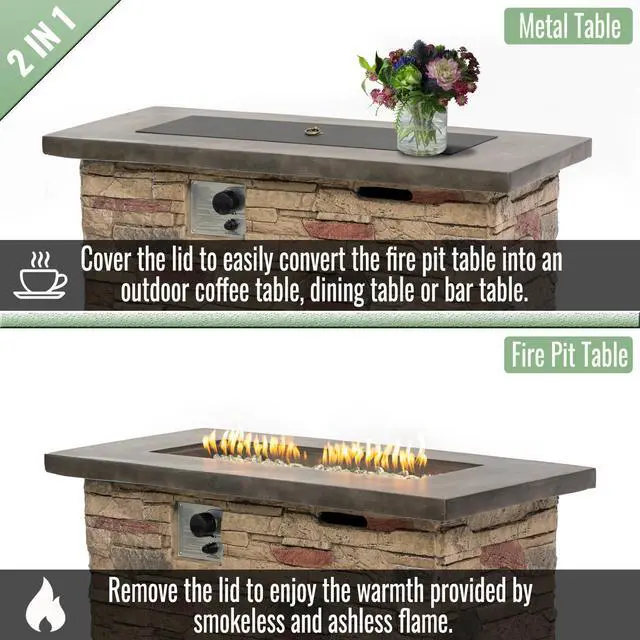 Alt view image 7 of 7 - 42" Propane Gas Fire Pit Table, 50000 BTU  Rectangular Concrete Fire Pit for Outside Patio Deck Garden Backyard - beigie multi