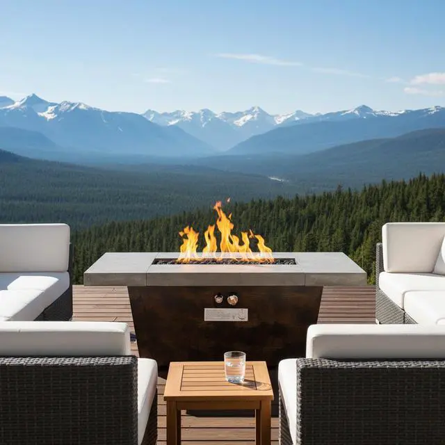 Main image of 42 Inch Gas Fire Pit Table, Rectangle Fire Pit Table with Cement-Imitating Texture Effect Design, 50000BTU Outdoor Firepit Table for Patio, Backyard, Garden Heating