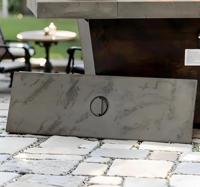 Alt view image 3 of 7 - 42 Inch Gas Fire Pit Table, Rectangle Fire Pit Table with Cement-Imitating Texture Effect Design, 50000BTU Outdoor Firepit Table for Patio, Backyard, Garden Heating