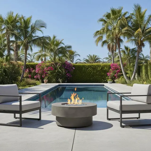 Main image of 34-inch round propane fire pit Table, 50,000BTU outdoor firepit table for Outside Patio w/Round Burner Lid, Glass Rocks, Cover