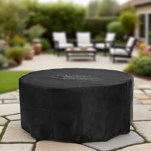 Alt view image 7 of 7 - 34-inch round propane fire pit Table, 50,000BTU outdoor firepit table for Outside Patio w/Round Burner Lid, Glass Rocks, Cover