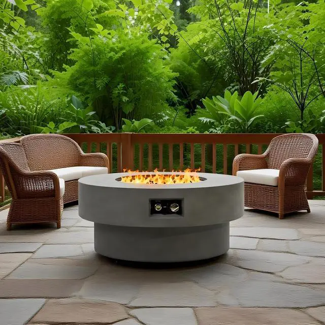 Alt view image 4 of 7 - 34-inch round propane fire pit Table, 50,000BTU outdoor firepit table for Outside Patio w/Round Burner Lid, Glass Rocks, Cover