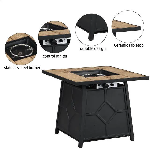 Alt view image 5 of 5 - Fire Pit Table, 28-inch Square 40,000 BTU Auto-Ignition Propane Gas Firepit with Waterproof Cover