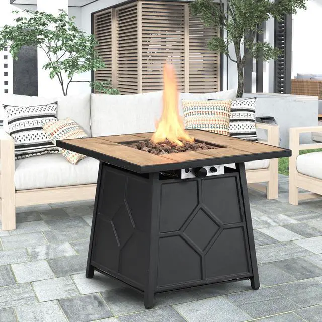 Main image of Fire Pit Table, 28-inch Square 40,000 BTU Auto-Ignition Propane Gas Firepit with Waterproof Cover