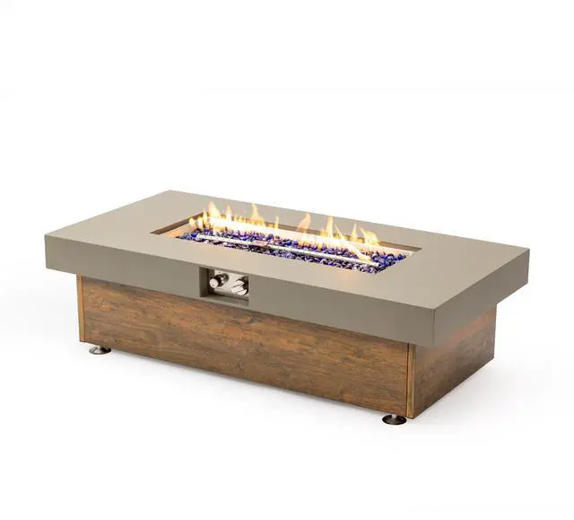 Alt view image 2 of 7 - 48_inch Iron Fire Pit Table with Wood Grain