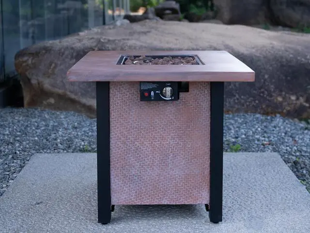 Alt view image 3 of 7 - 25" H Outdoor Patio Propane Gas Fire Pit Table - 50,000 BTU High-temperature-resistant carving process for environmentally friendly materials with the effect of rattan weaving grain
