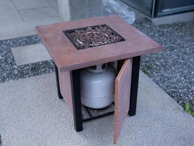 Alt view image 5 of 7 - 25" H Outdoor Patio Propane Gas Fire Pit Table - 50,000 BTU High-temperature-resistant carving process for environmentally friendly materials with the effect of rattan weaving grain