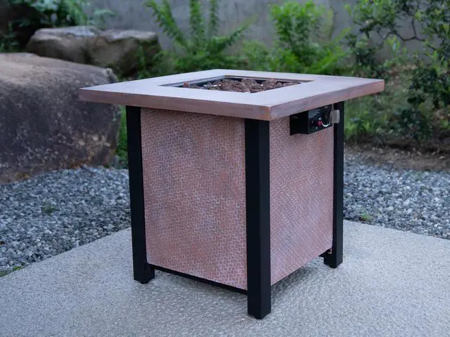 Alt view image 6 of 7 - 25" H Outdoor Patio Propane Gas Fire Pit Table - 50,000 BTU High-temperature-resistant carving process for environmentally friendly materials with the effect of rattan weaving grain