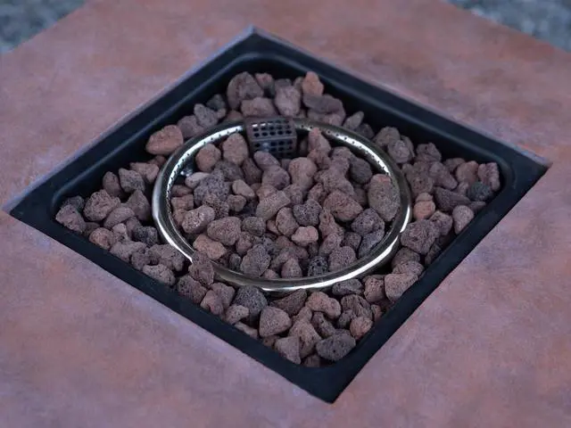 Alt view image 7 of 7 - 25" H Outdoor Patio Propane Gas Fire Pit Table - 50,000 BTU High-temperature-resistant carving process for environmentally friendly materials with the effect of rattan weaving grain