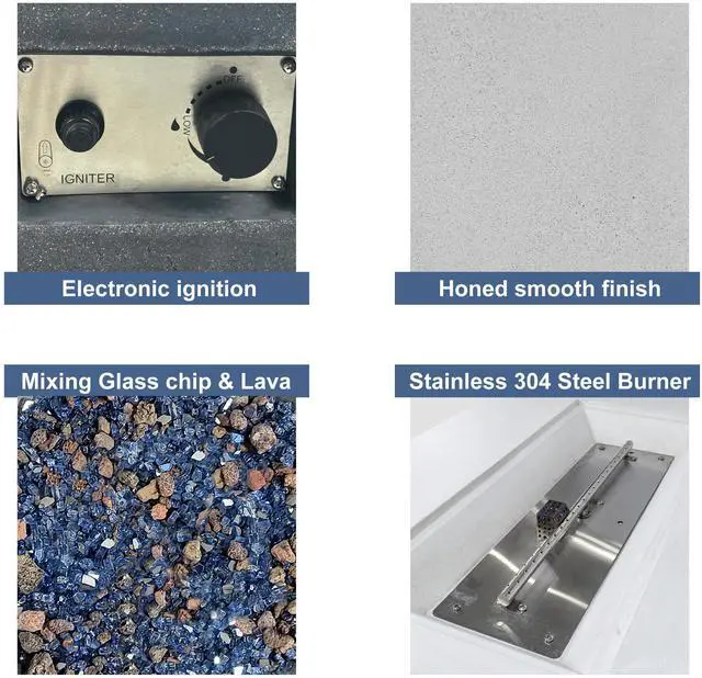 Alt view image 7 of 7 - 52 Inch Outdoor Concrete Propane gas rectangle Fire Pit table in Dark Gray color