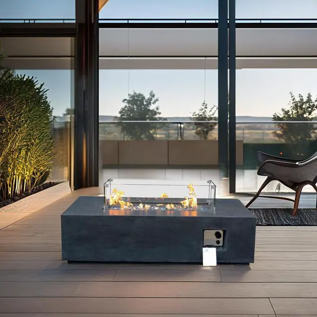 Alt view image 2 of 7 - 52 Inch Outdoor Concrete Propane gas rectangle Fire Pit table in Dark Gray color