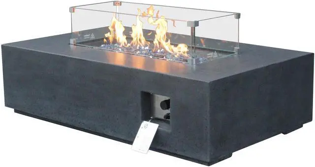 Alt view image 3 of 7 - 52 Inch Outdoor Concrete Propane gas rectangle Fire Pit table in Dark Gray color