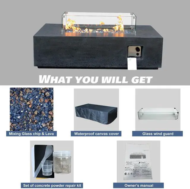 Alt view image 6 of 7 - 52 Inch Outdoor Concrete Propane gas rectangle Fire Pit table in Dark Gray color