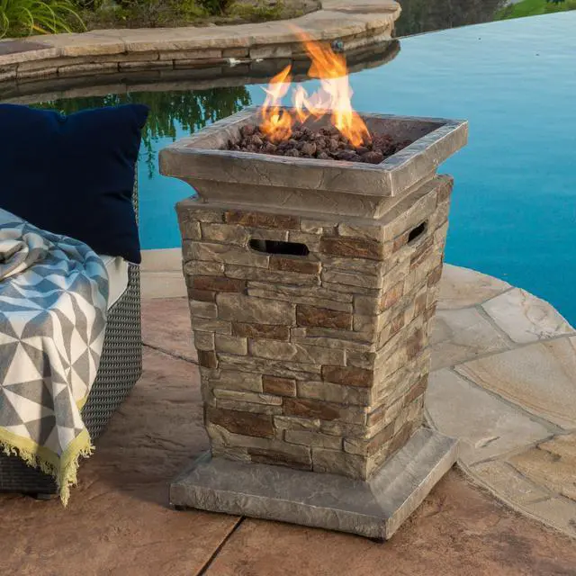 Alt view image 4 of 7 - Outdoor 19.50" MGO Fire Column - 40,000 BTU, Natural Stone (Tank Inside)