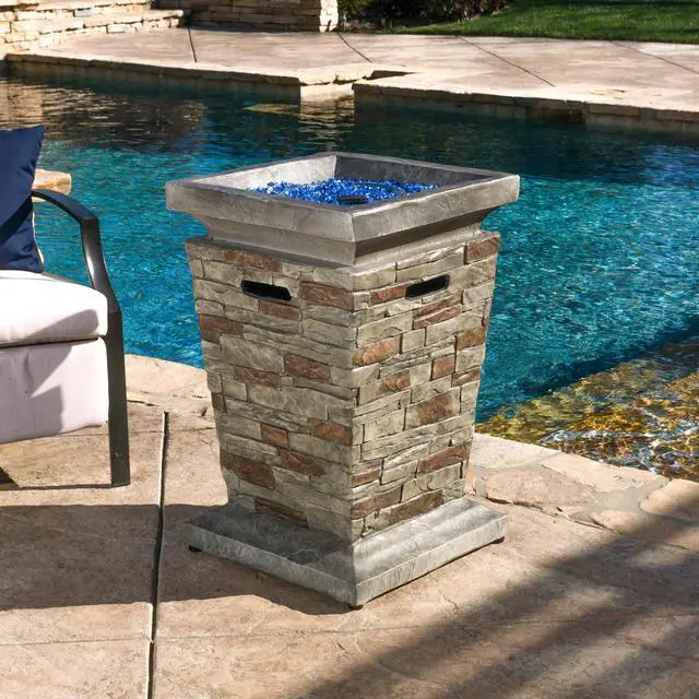 Alt view image 3 of 7 - Outdoor 19.50" MGO Fire Column - 40,000 BTU, Natural Stone (Tank Inside)