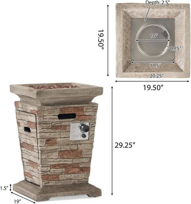 Alt view image 5 of 7 - Outdoor 19.50" MGO Fire Column - 40,000 BTU, Natural Stone (Tank Inside)