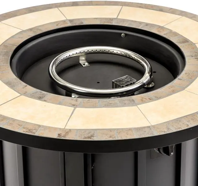 Alt view image 3 of 7 - 30" Propane Gas Fire Pit Table, 50000 BTU Round Steel Fire Pit with Mosaic Ceramic Tabletop for Outside Patio Deck Garden Backyard- Black